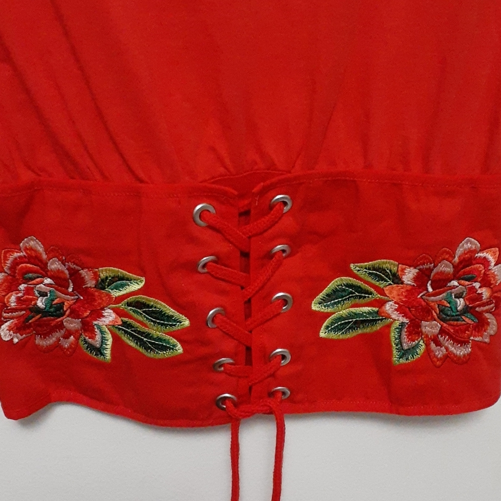 Zara Dark Orange Floral Corset Top Size Small - Picture 4 of 9